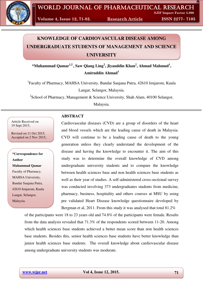 PDF) KNOWLEDGE OF CARDIOVASCULAR DISEASE AMONG UNDERGRADUATE 