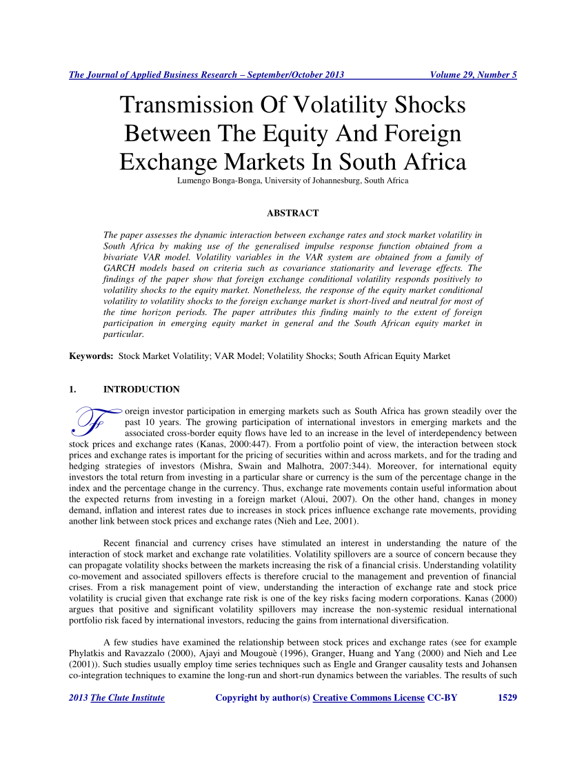 Pdf Transmission Of Volatility Shocks Between The Equity And - 