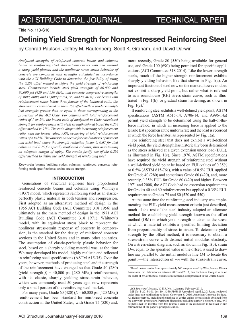 PDF) Defining Yield Strength for Nonprestressed Reinforcing Steel