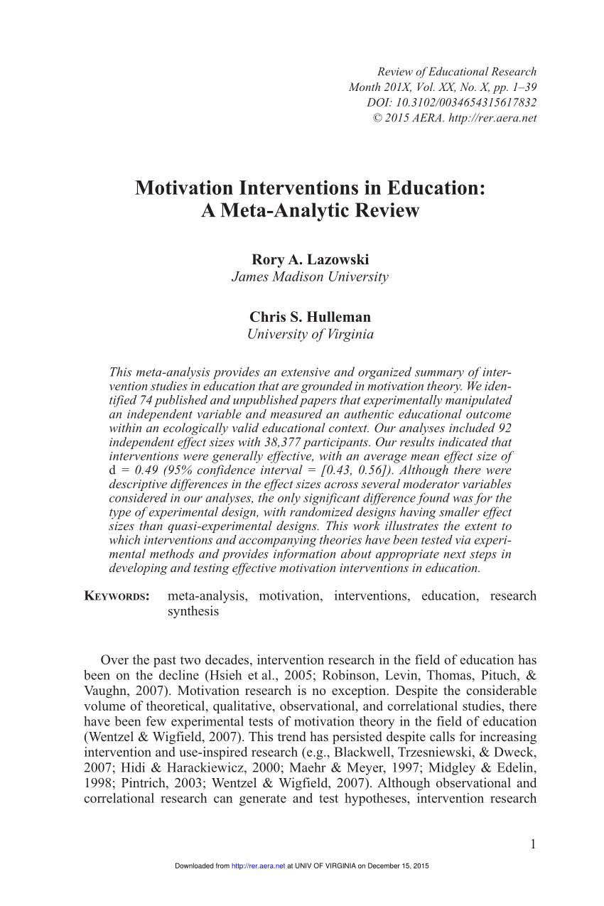 research on motivation in education