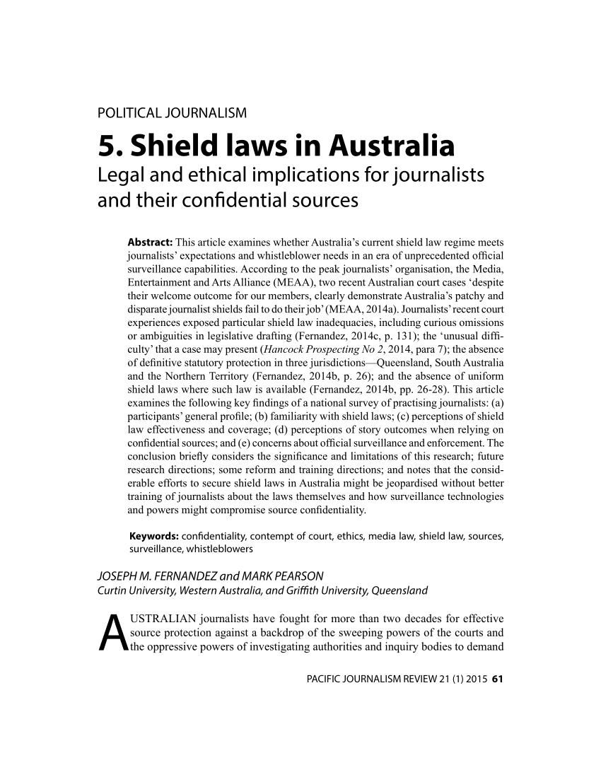 (PDF) Shield laws in Australia: Legal and ethical implications for ...