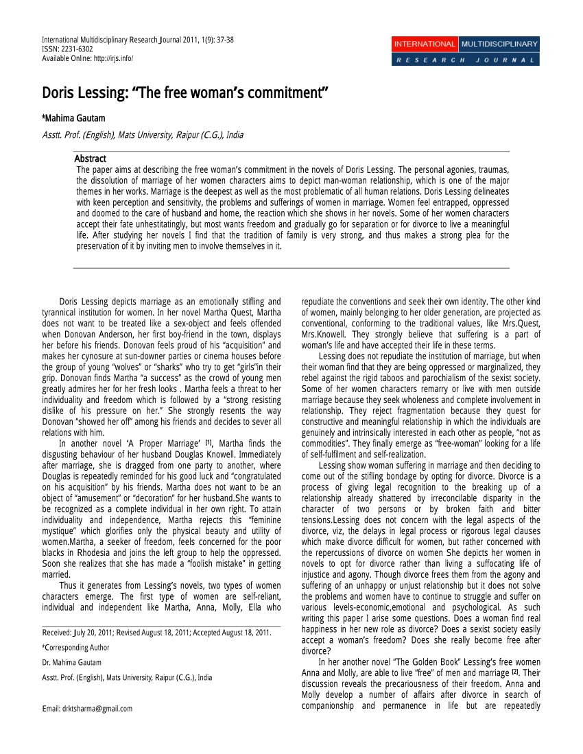 PDF) entitled 'Doris Lessing: 'The Free Woman's Commitment'
