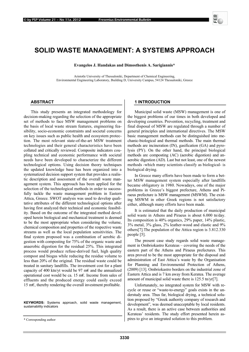 Pdf Solid Waste Management A Systems Approach