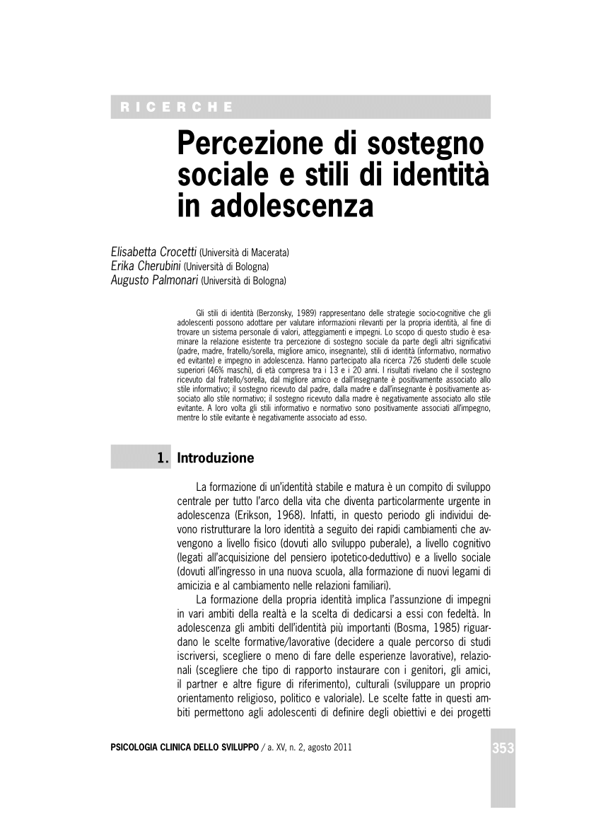 Pdf Social Support And Identity Styles In Adolescence