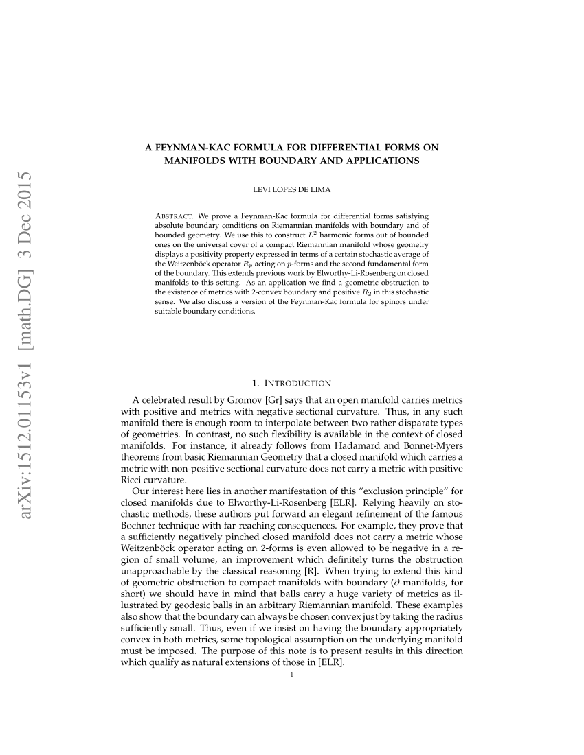 (PDF) A Feynman-Kac formula for differential forms on manifolds with ...