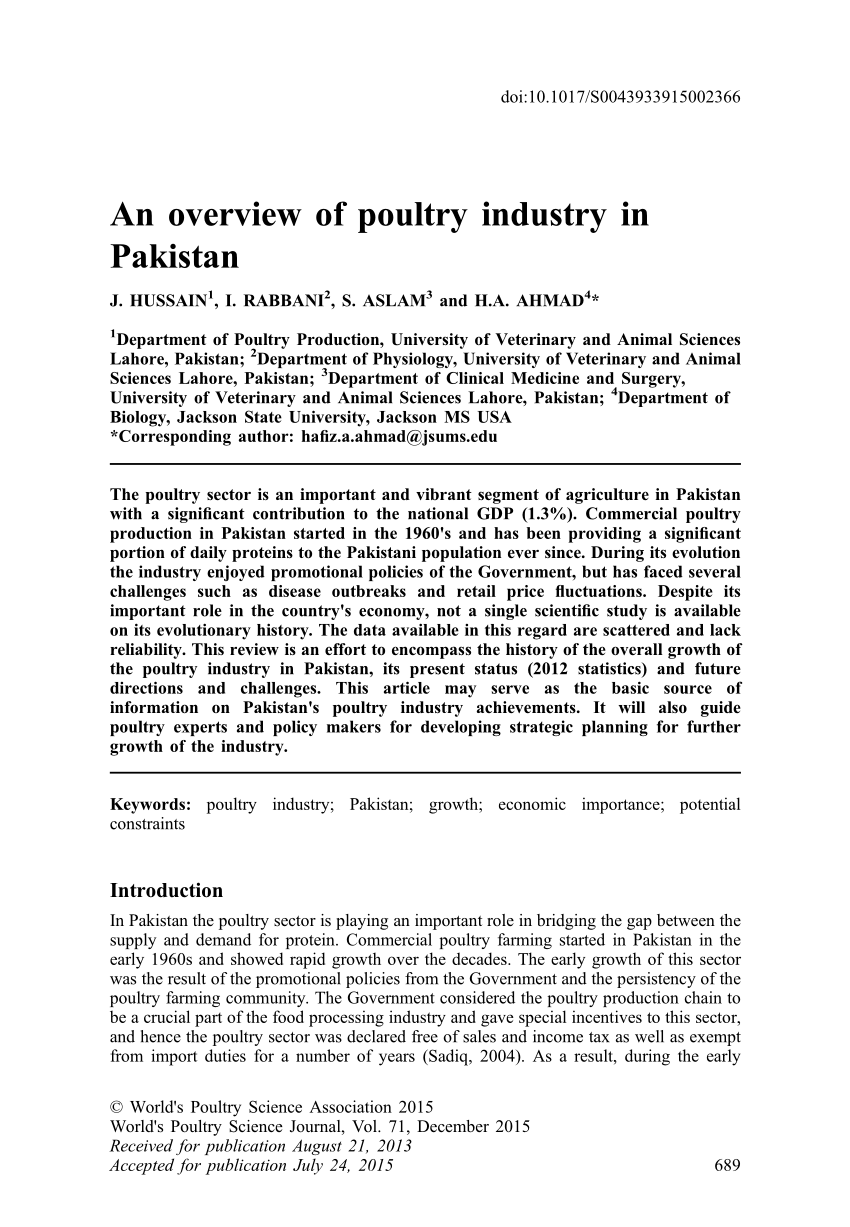 PDF) An overview of poultry industry in Pakistan