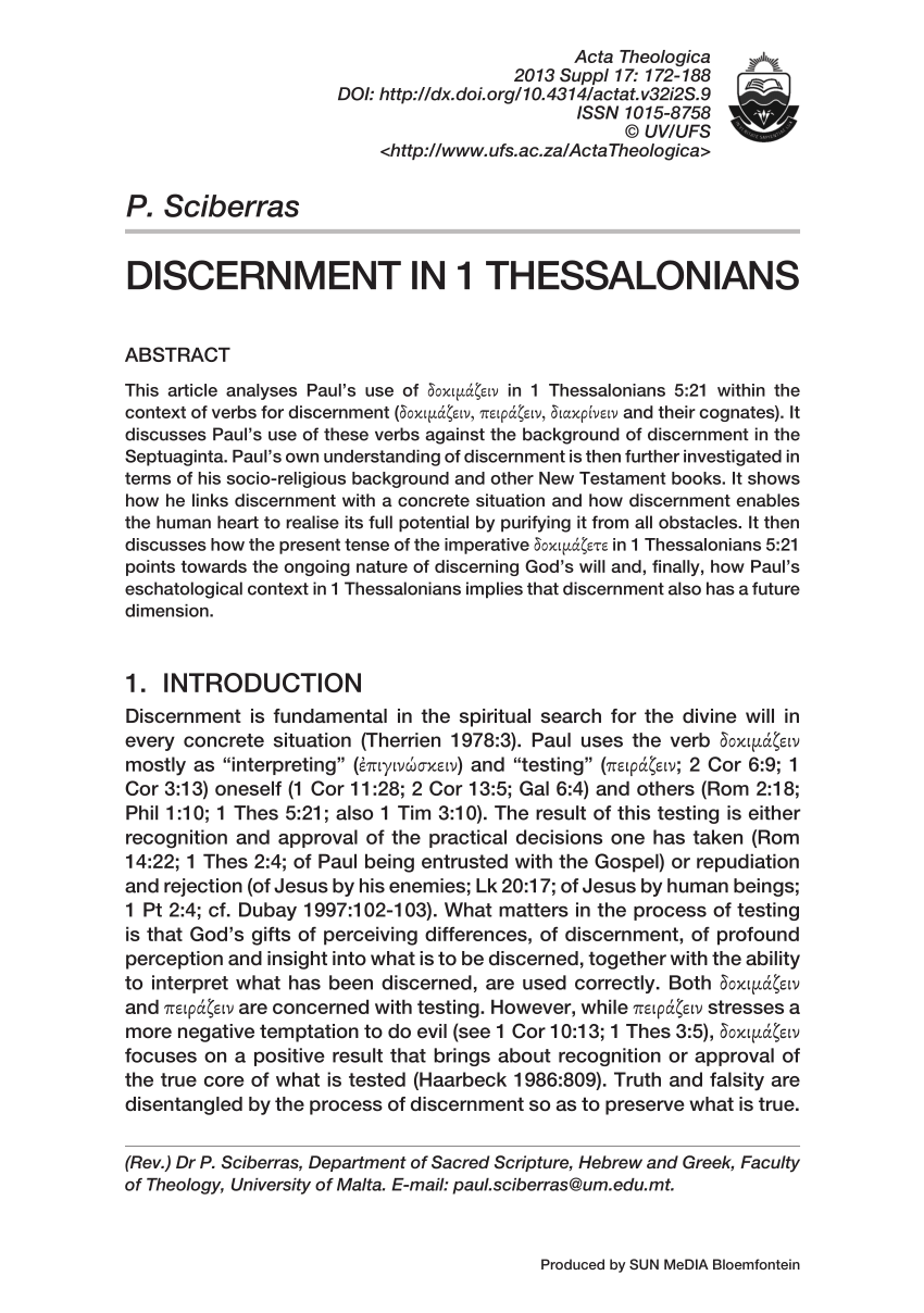 (PDF) Discernment in 1 Thessalonians