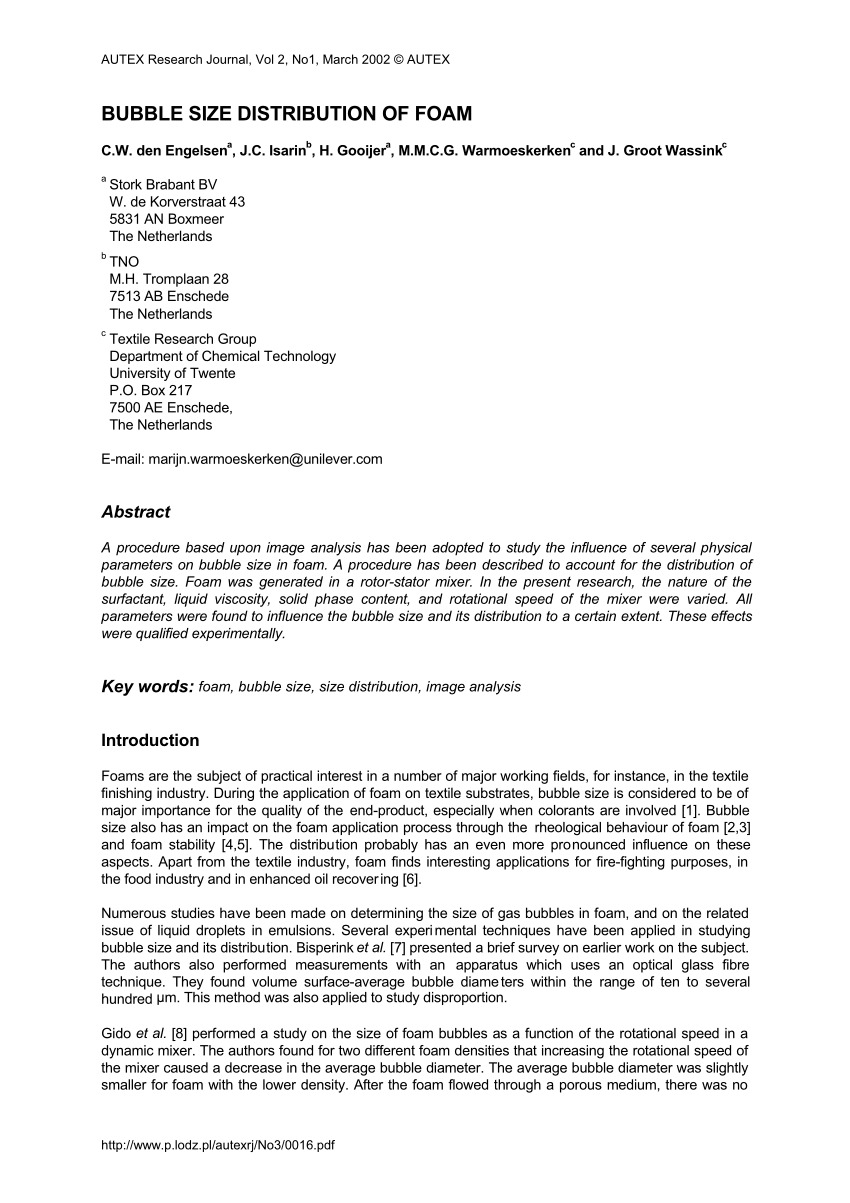Pdf Bubble Size Distribution Of Foam