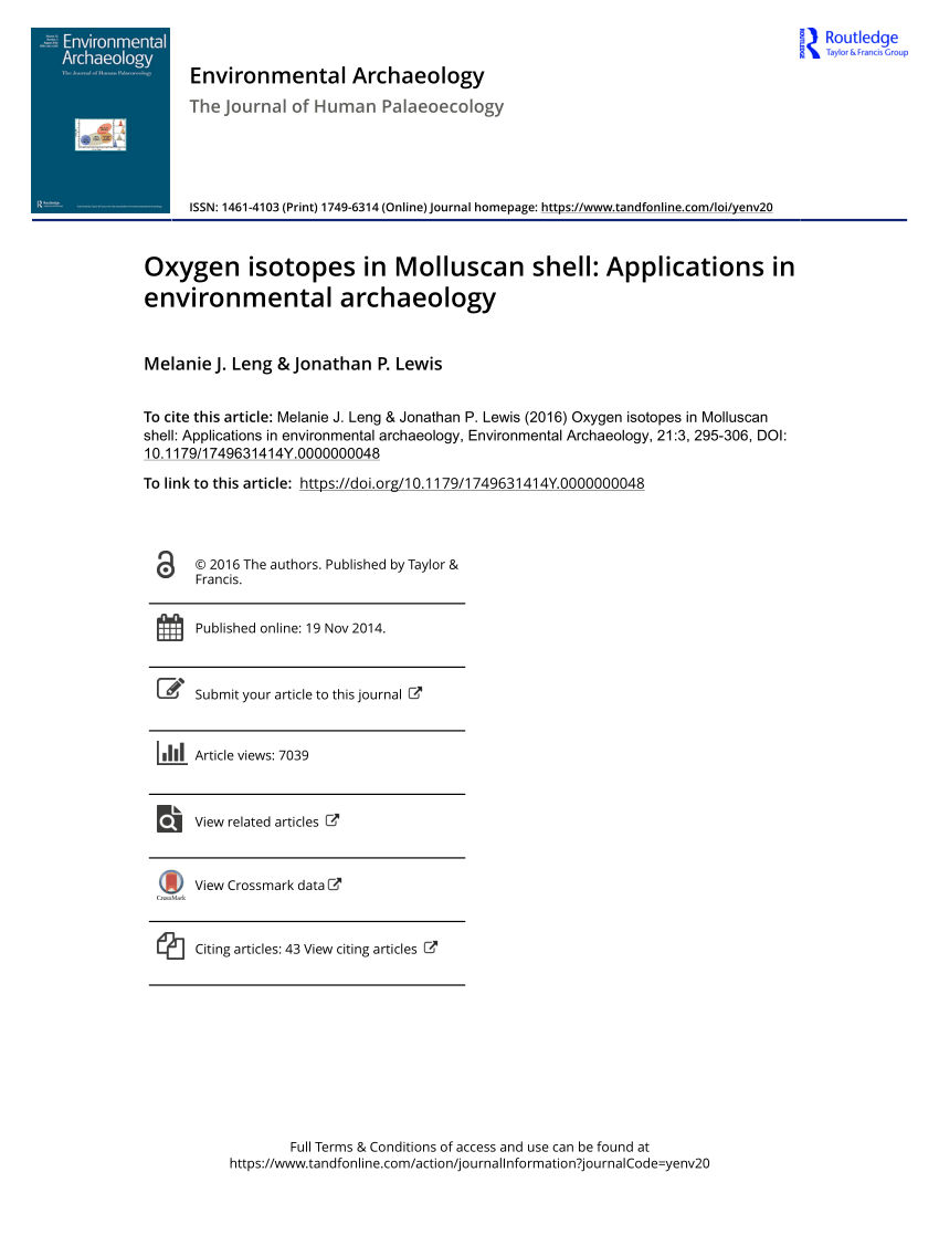 Pdf Oxygen Isotopes In Molluscan Shell Applications In Environmental Archaeology