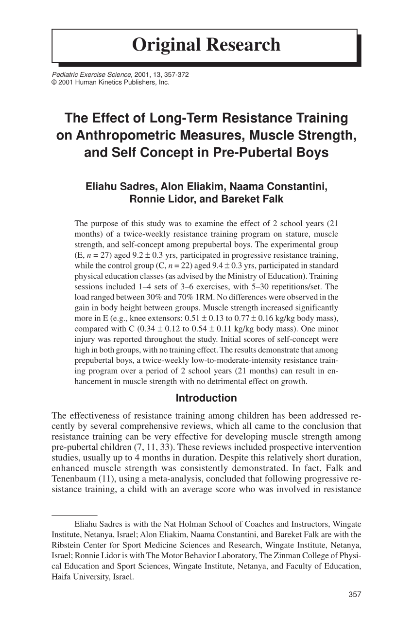 Pdf The Effect Of Long-term Resistance Training On Anthropometric Measures Muscle Strength And Self Concept In Pre-pubertal Boys