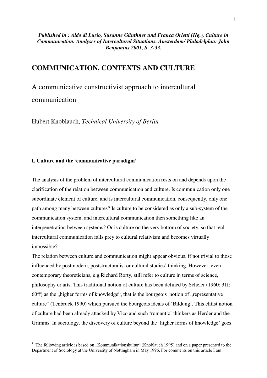 PDF) Communication, Contexts and Culture. A Communicative 