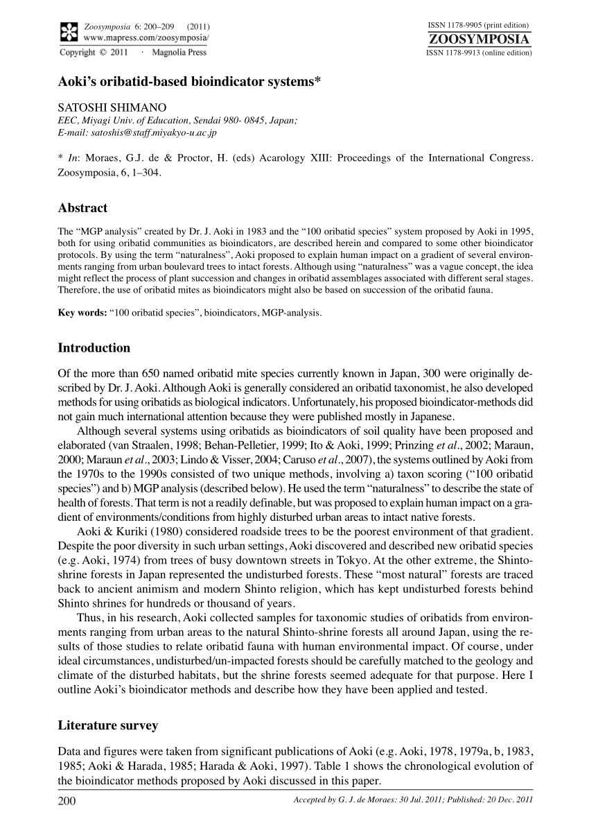 Pdf Aoki S Oribatid Based Bioindicator Systems