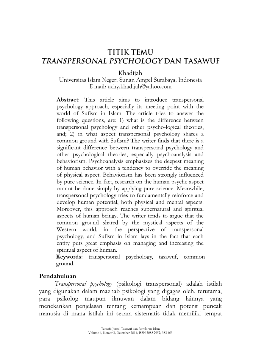 Pdf Titik Temu Transpersonal Psychology Dan Tasawuf