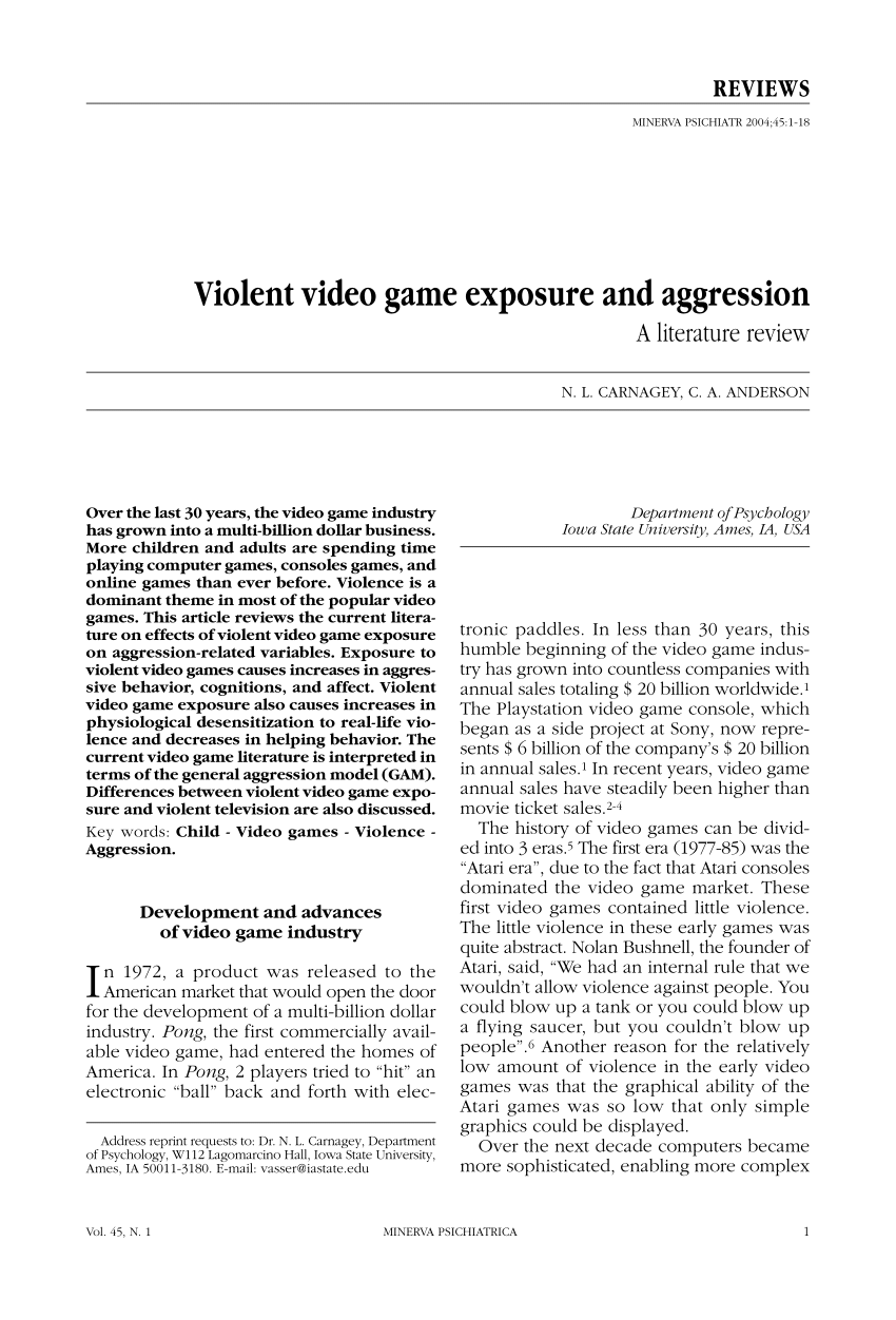 violence in video games research articles