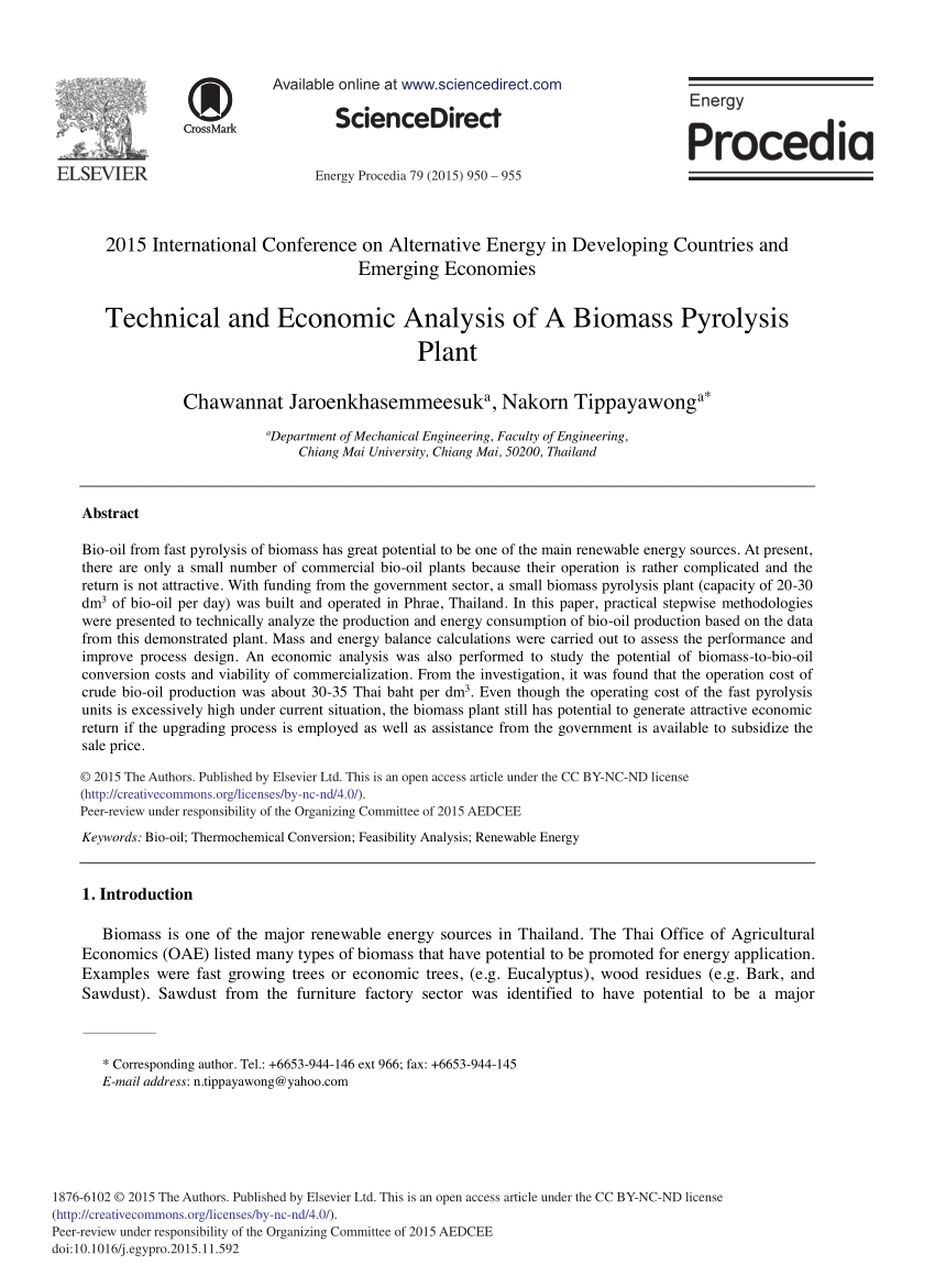 PDF Technical and Economic Analysis of A Biomass Pyrolysis Plant