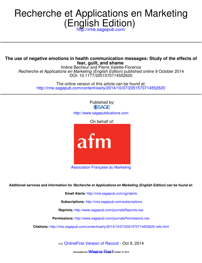 Pdf The Use Of Negative Emotions In Health Communication Messages Study Of The Effects Of Fear Guilt And Shame