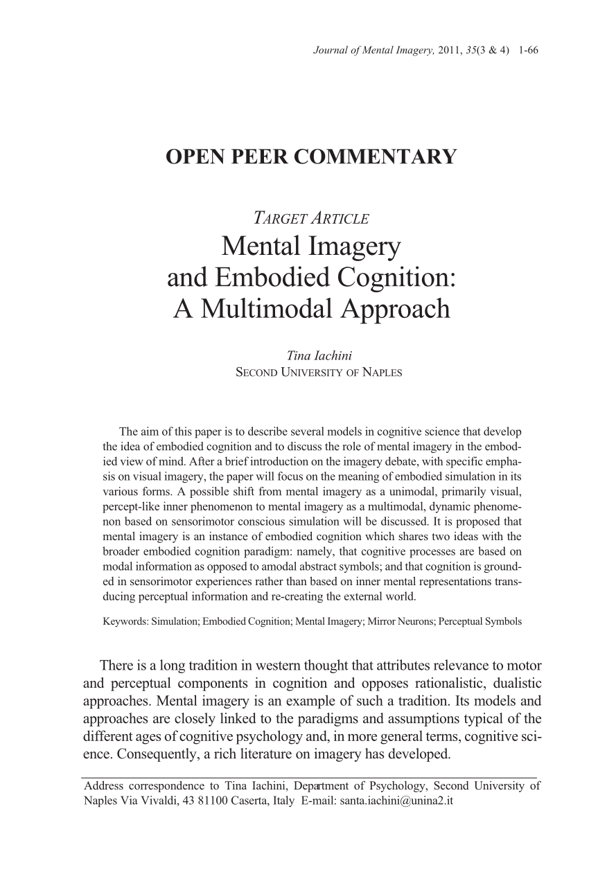 Pdf Mental Imagery And Embodied Cognition A Multimodal Approach