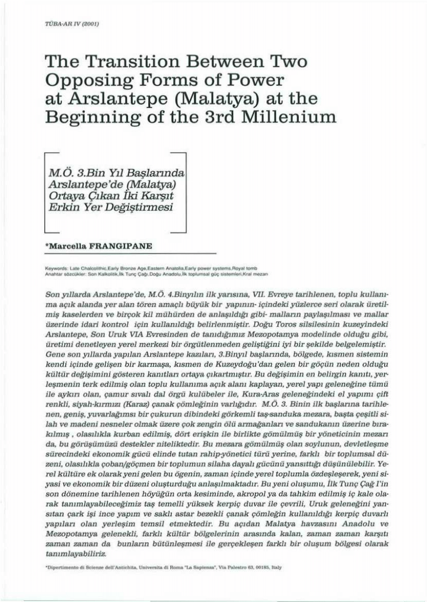 pdf the transition between two opposing forms of power at arslantepe malatya at the beginning of the 3rd millenium