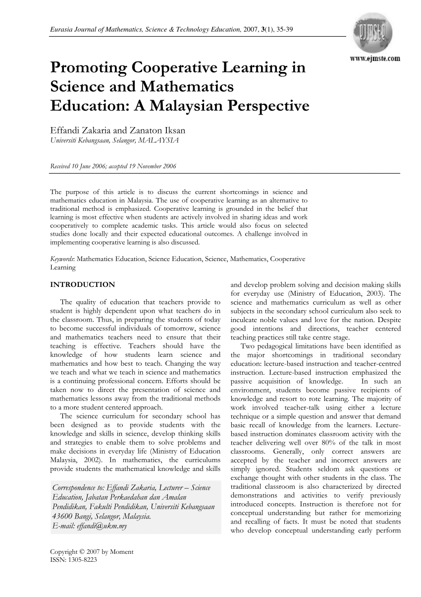 Pdf Promoting Cooperative Learning In Science And Mathematics Education