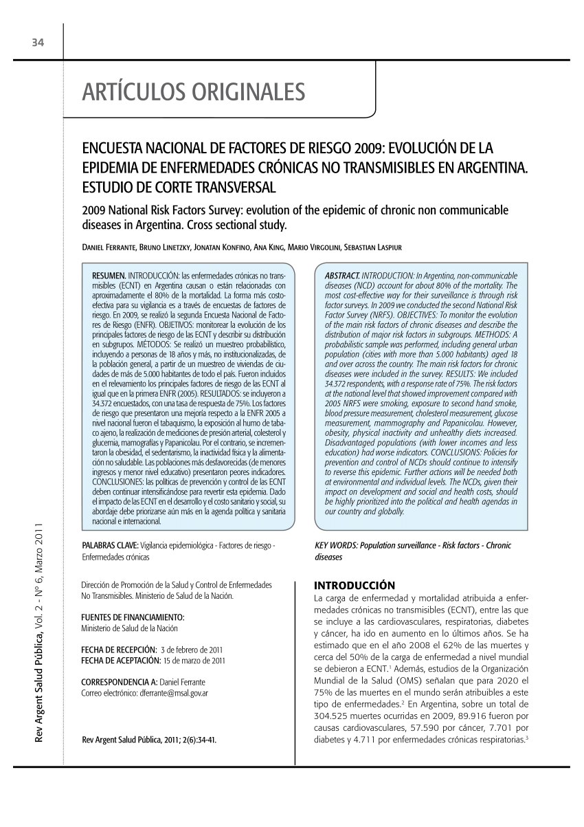 Pdf Encuesta Nacional De Factores De Riesgo 09 Evolucion De La Epidemia De Enfermedades Cronicas No Transmisibles En Argentina Estudio De Corte Transversal