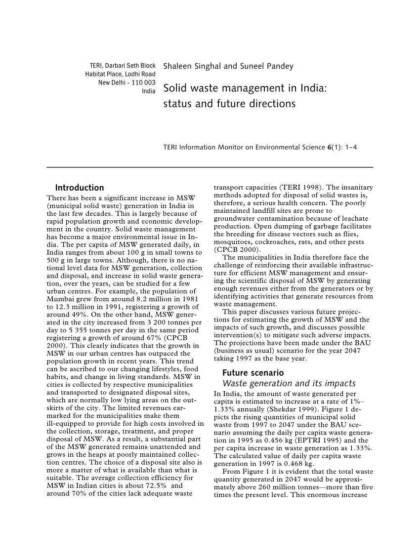 hypothesis on solid waste management in india