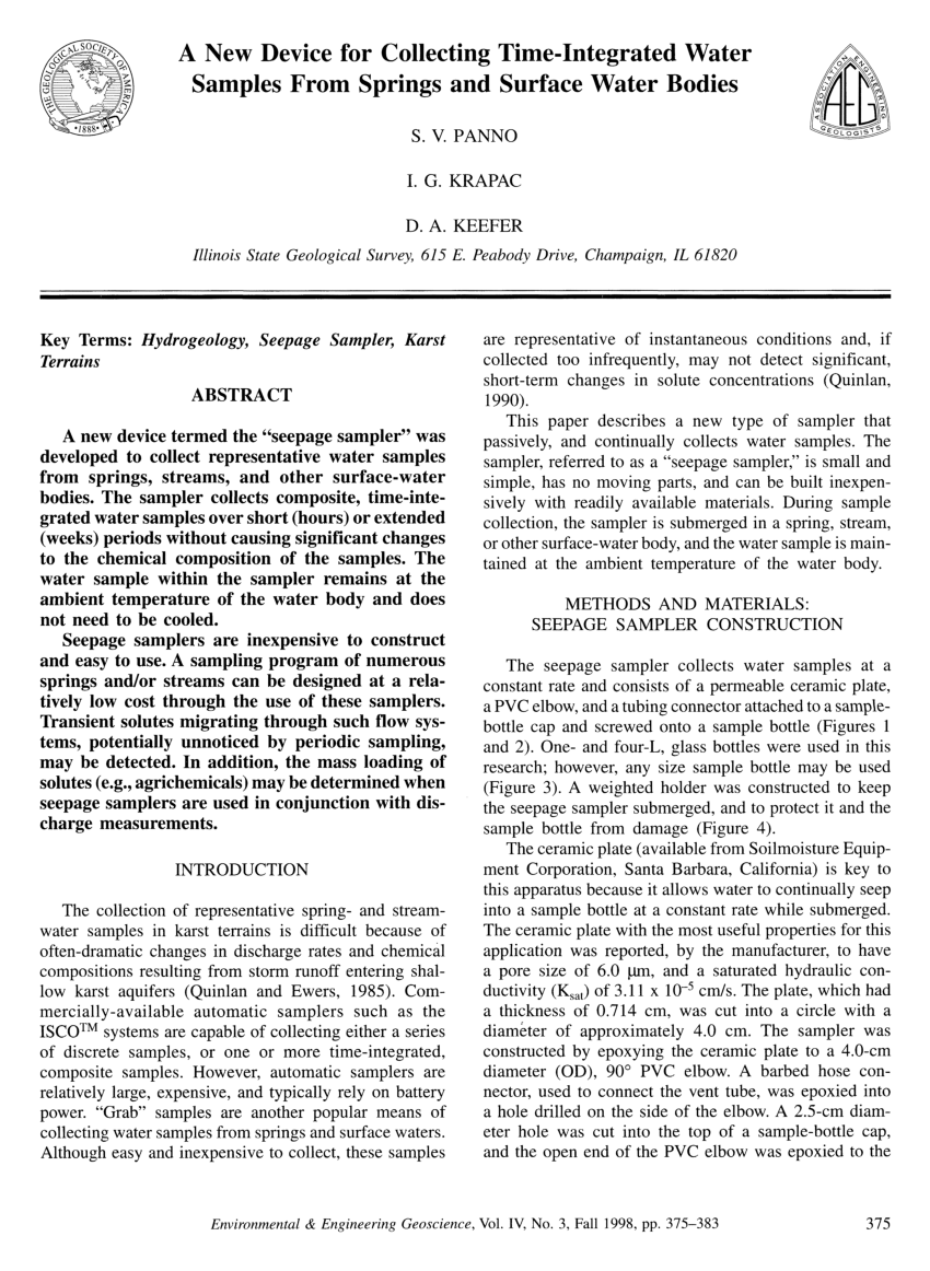 (PDF) A New Device for Collecting TimeIntegrated Water Samples From