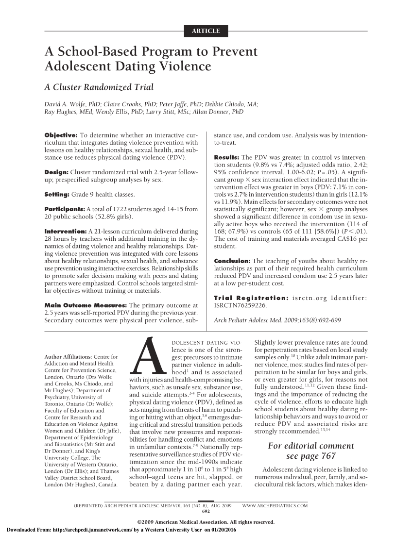 PDF) A universal school-based program to prevent adolescent dating  violence: A cluster randomized trial