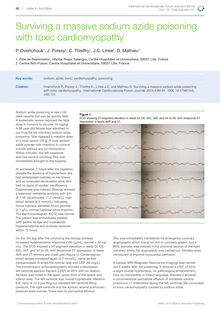 Pdf Surviving A Massive Sodium Azide Poisoning With Toxic Cardiomyopathy