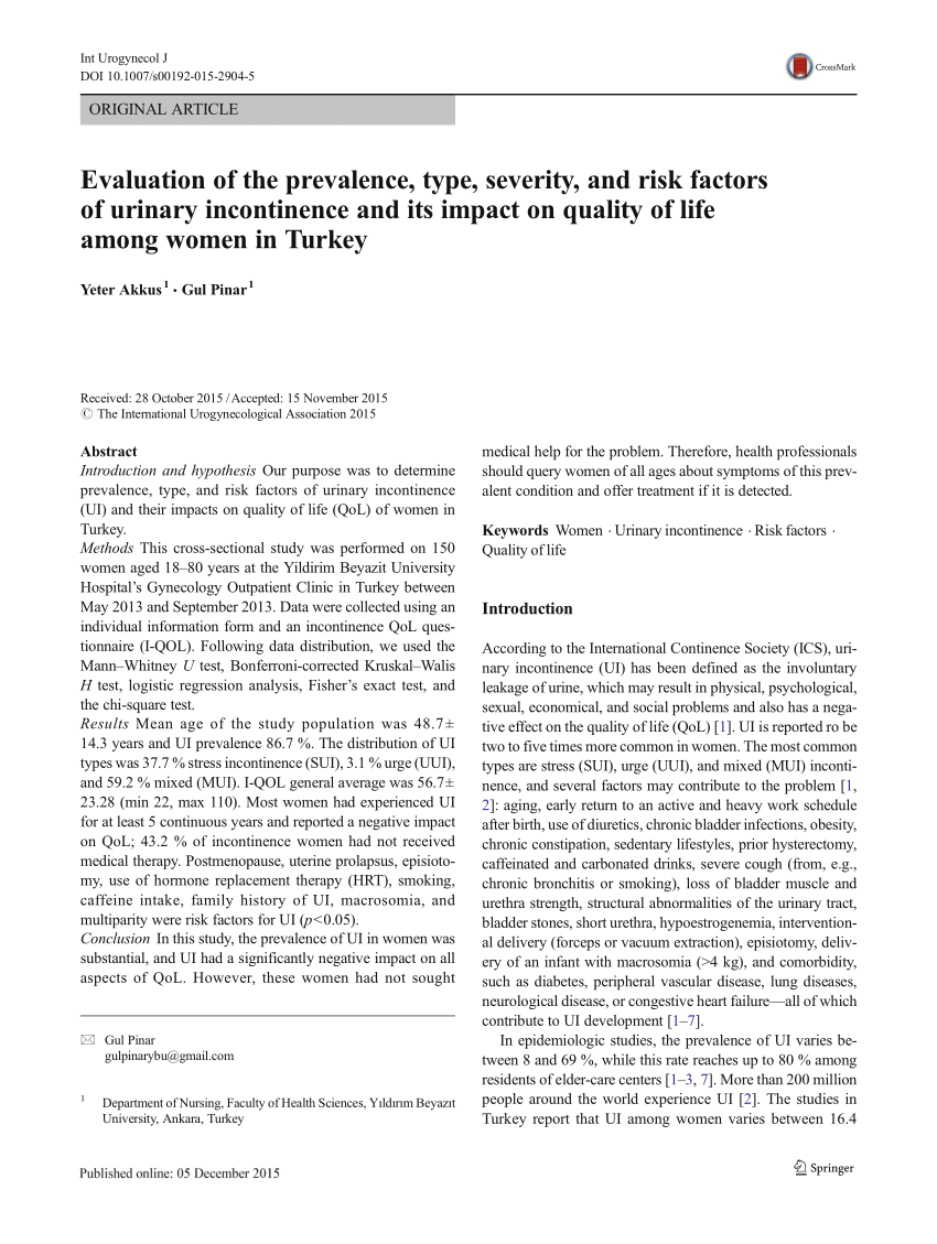 Pdf Evaluation Of The Prevalence Type Severity And Risk Factors Of Urinary Incontinence And 6242