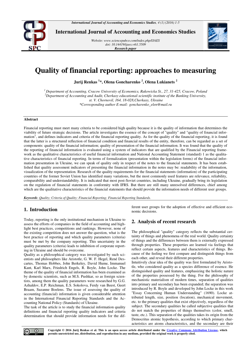 financial reporting quality a literature review