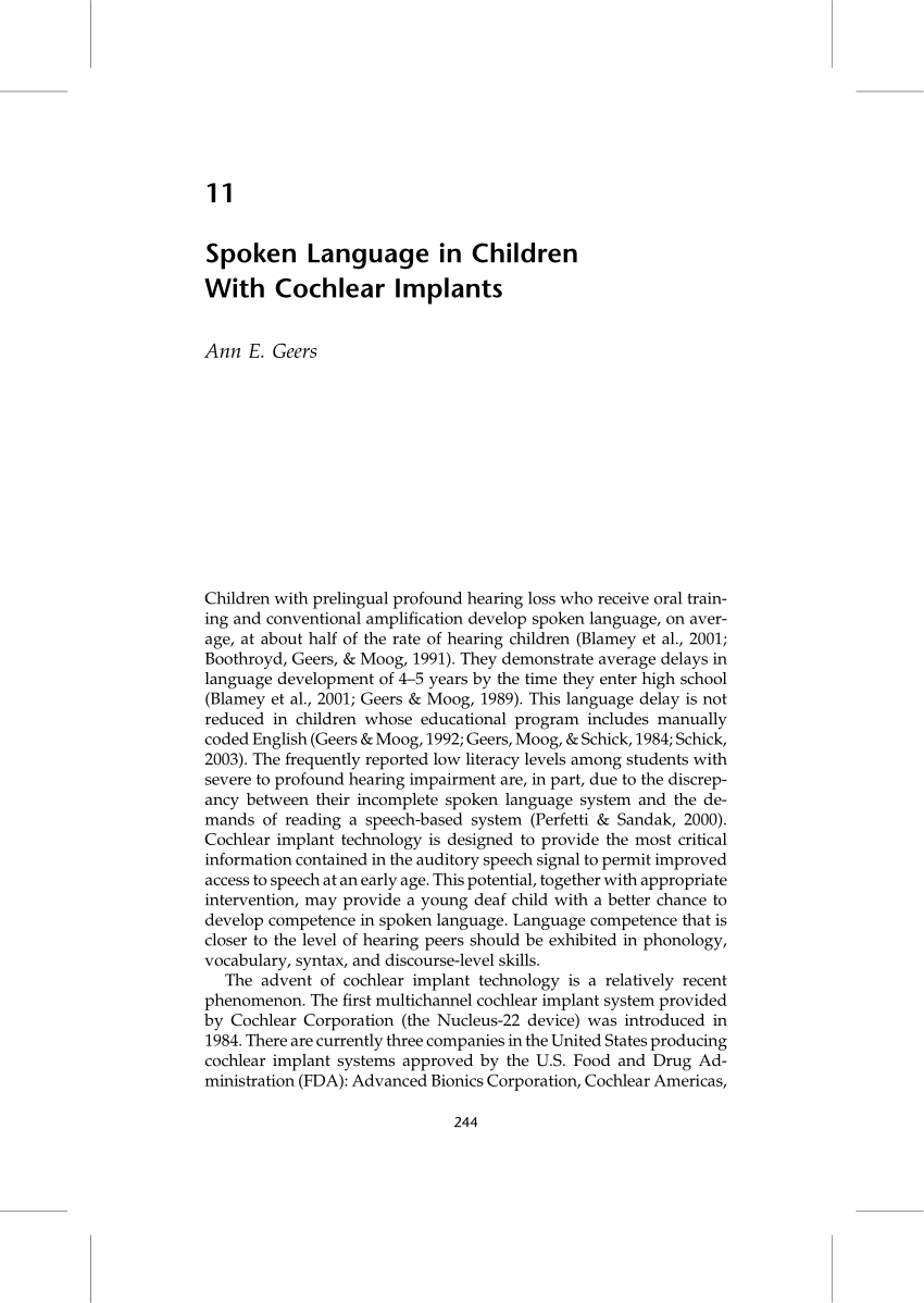 PDF Spoken Language in Children With Cochlear Implants