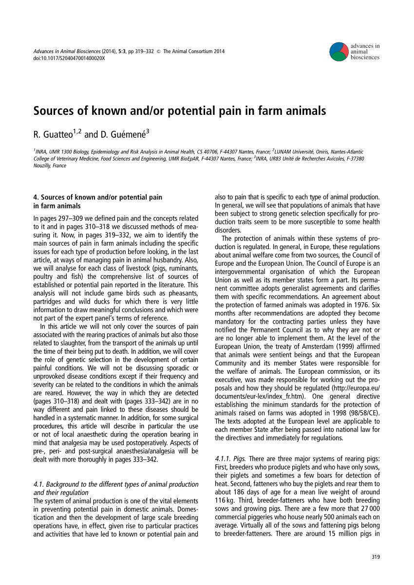 Pdf Sources Of Known And Or Potential Pain In Farm Animals