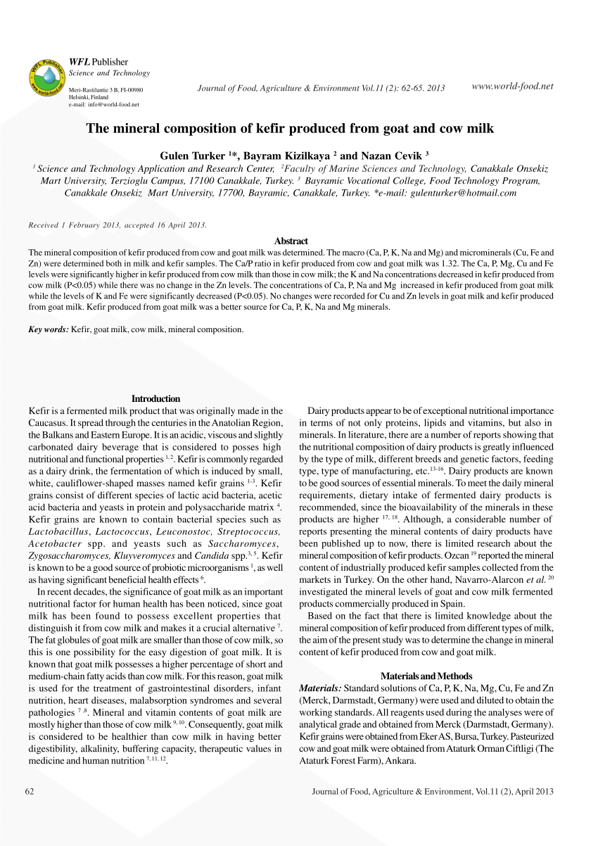 (PDF) The mineral composition of kefir produced from goat and cow milk