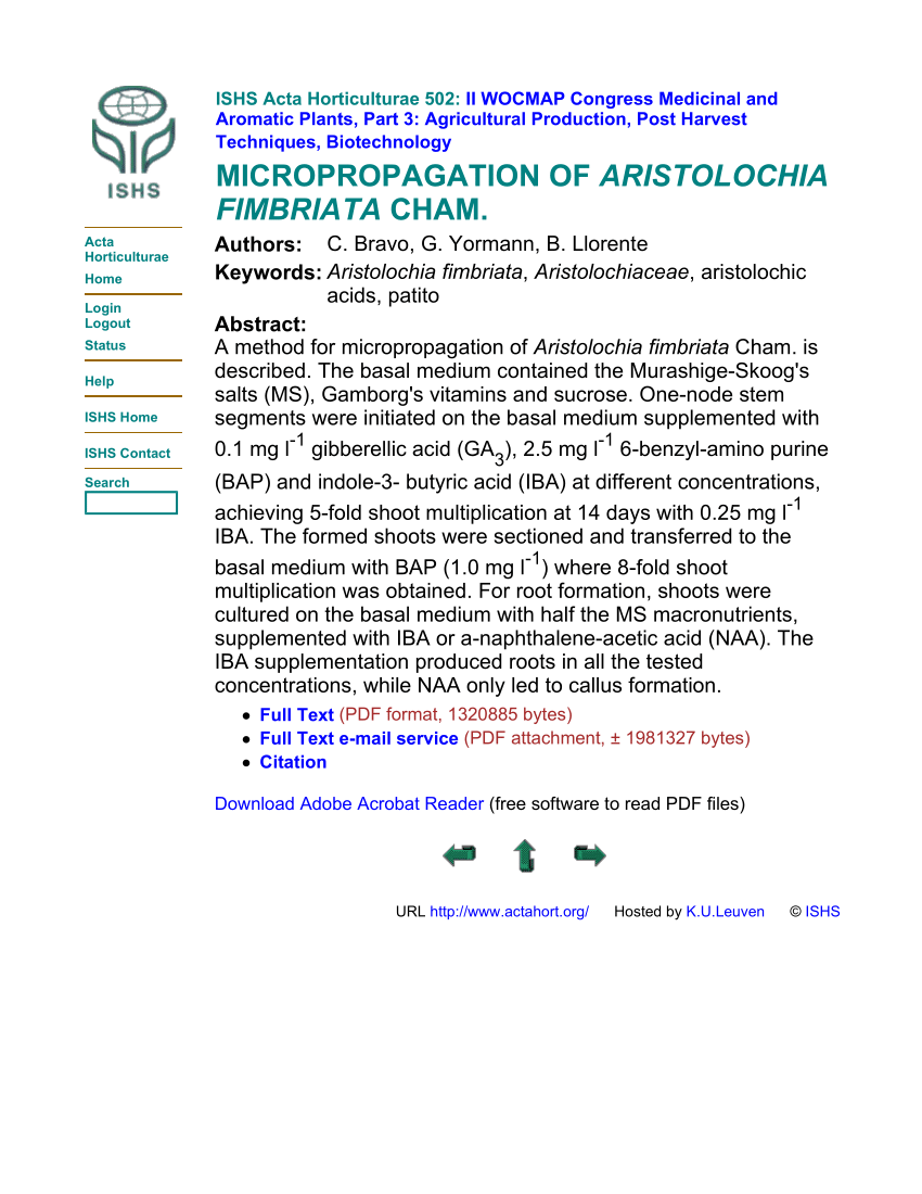 PDF) Micropropagation of Aristolochia fimbriata Cham