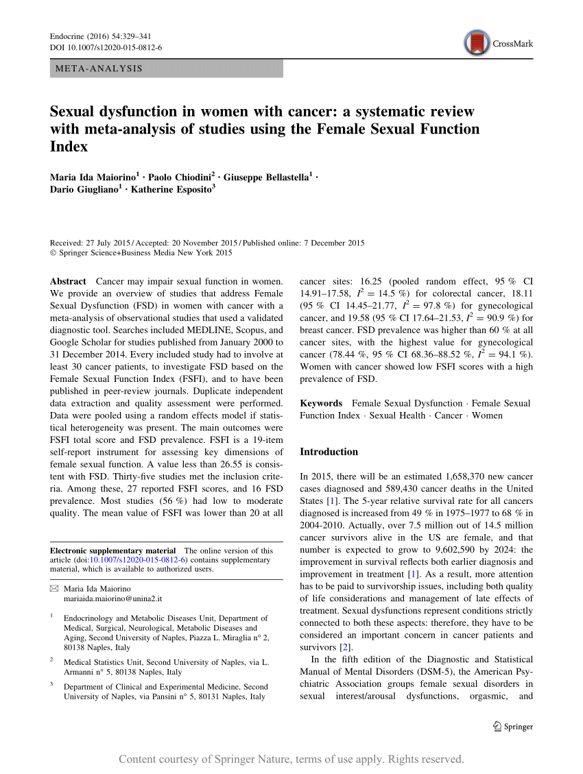 Sexual dysfunction in women with cancer a systematic review with