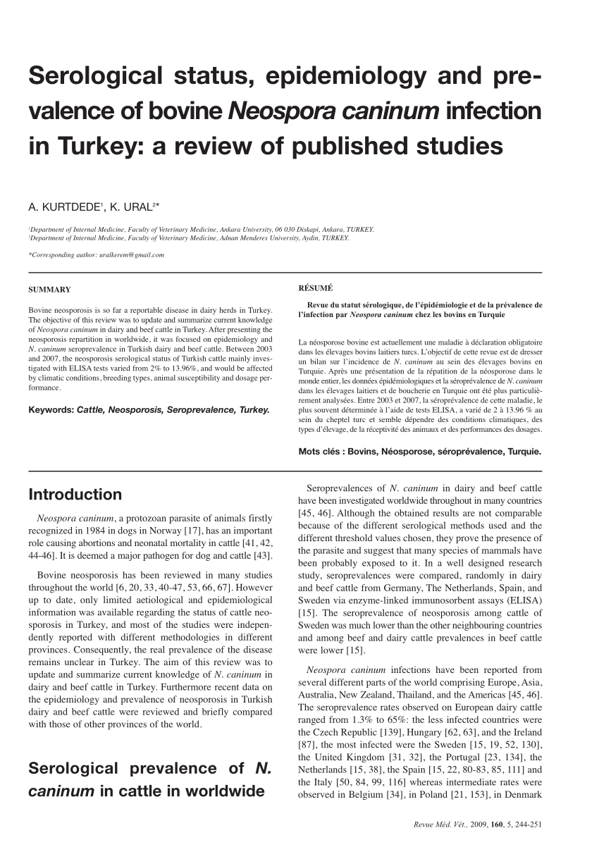 PDF) Serological status, epidemiology and prevalence of bovine Neospora  caninum infection in Turkey: a review of published studies