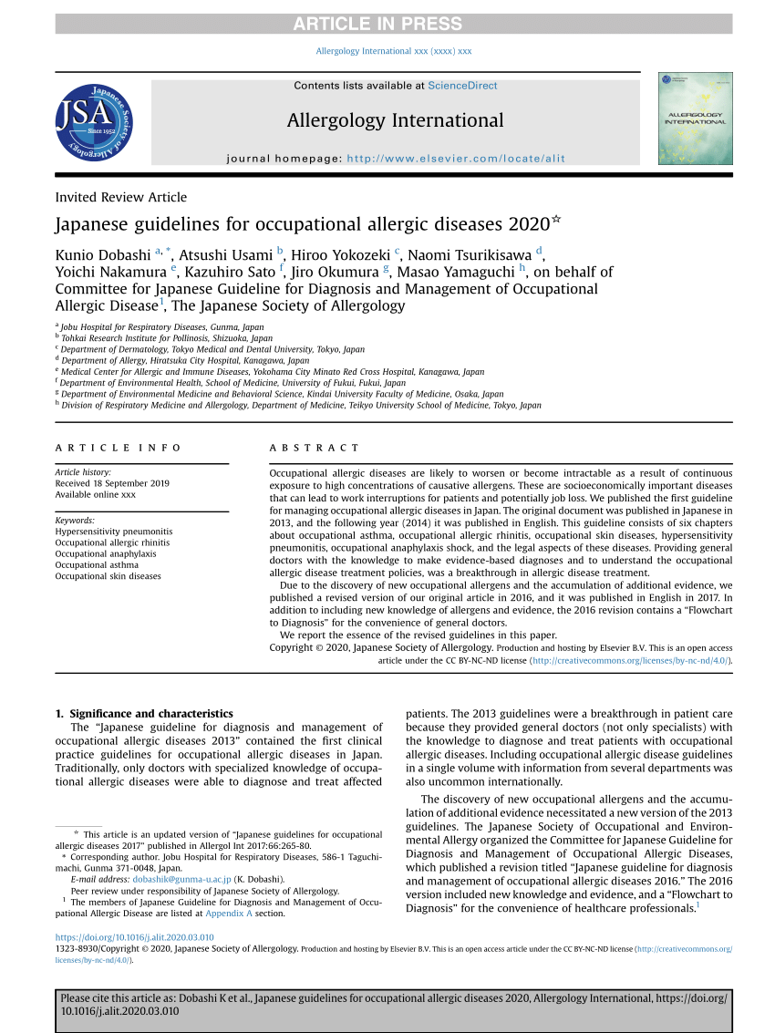 PDF) Japanese guideline for occupational allergic diseases 2014