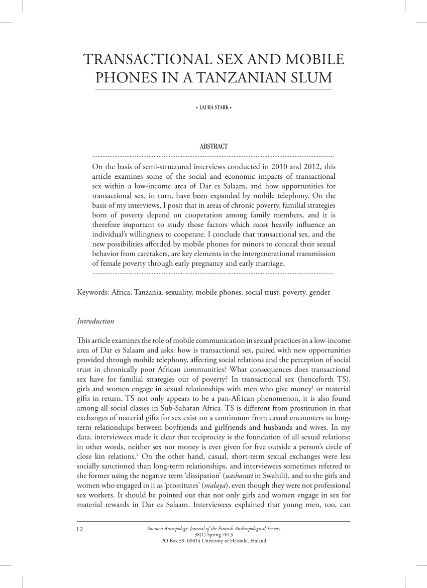 PDF) Transactional sex and mobile phones in a Tanzanian slum