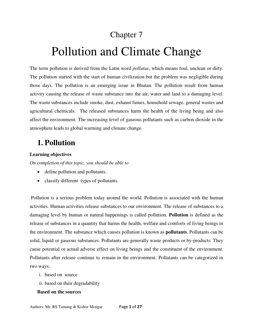 write a short note on pollution