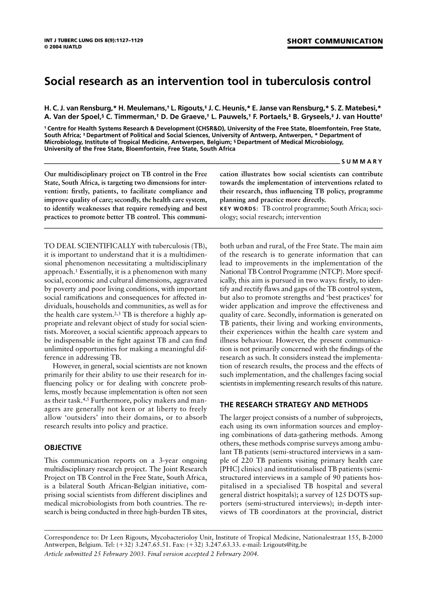 Pdf Erratum Social Research As Intervention Tool In Tuberculosis Control International 