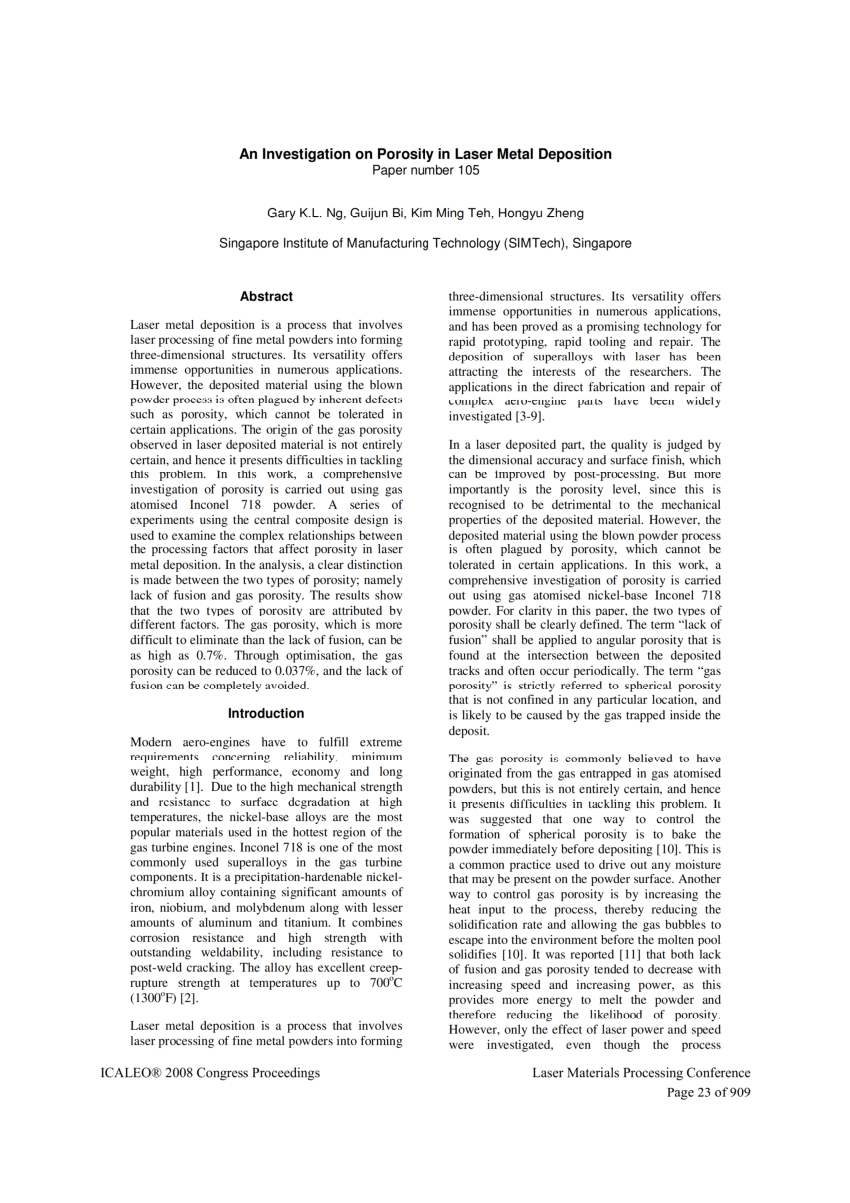 PDF) An investigation on porosity in laser metal deposition