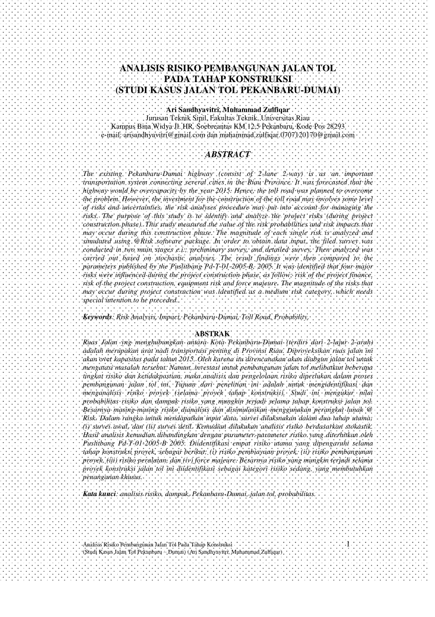 PDF ANALISIS RISIKO PEMBANGUNAN JALAN TOL