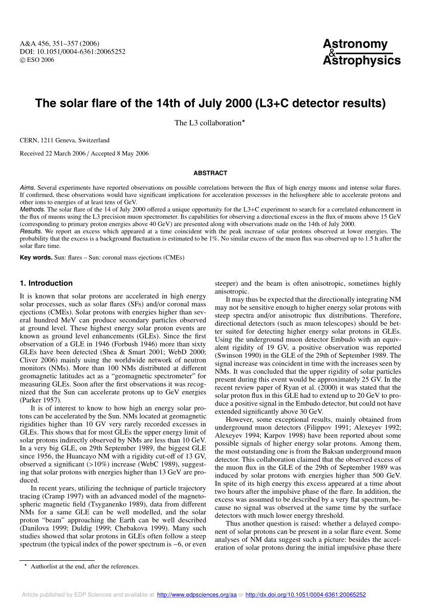 Pdf The Solar Flare Of The 14th Of July 00 L3 C Detector Results