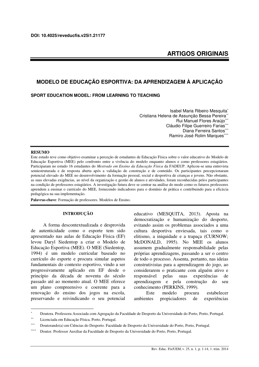 PDF) Modelo de Educação Esportiva: da Aprendizagem à Aplicação