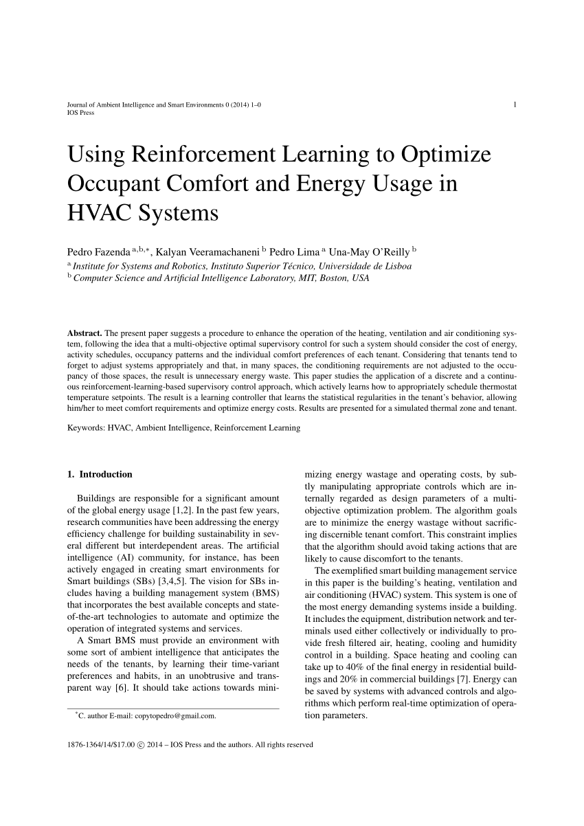 Pdf Using Reinforcement Learning To Optimize Occupant Comfort And