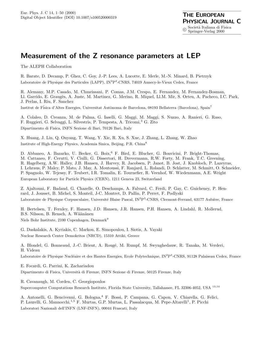 Pdf Measurement Of The Z Resonance Parameters At Lep
