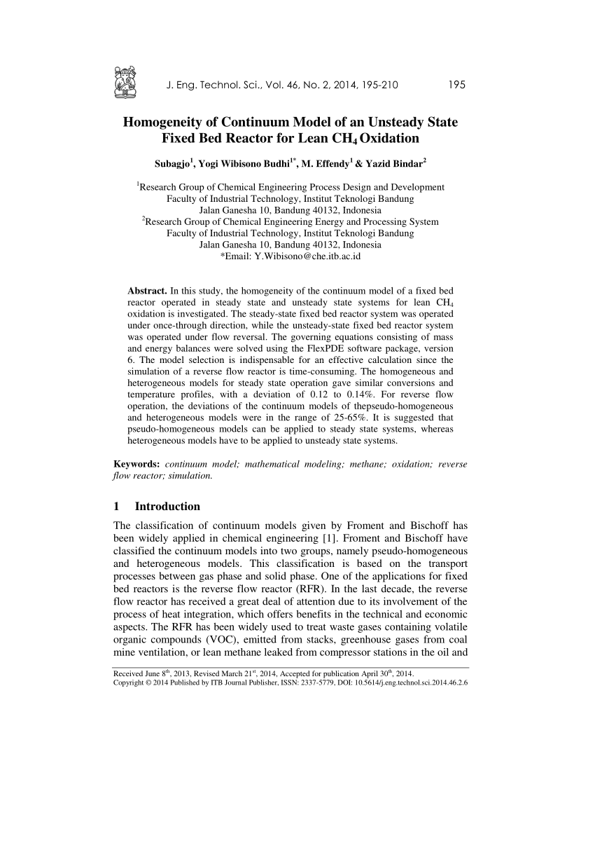 Pdf Homogeneity Of Continuum Model Of An Unsteady State Fixed Bed Reactor For Lean Ch4 Oxidation