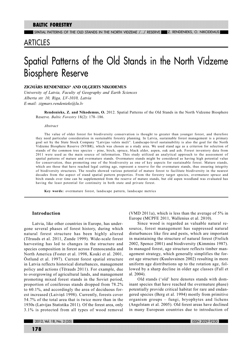 Pdf Spatial Patterns Of The Old Stands In The North Vidzeme Biosphere Reserve
