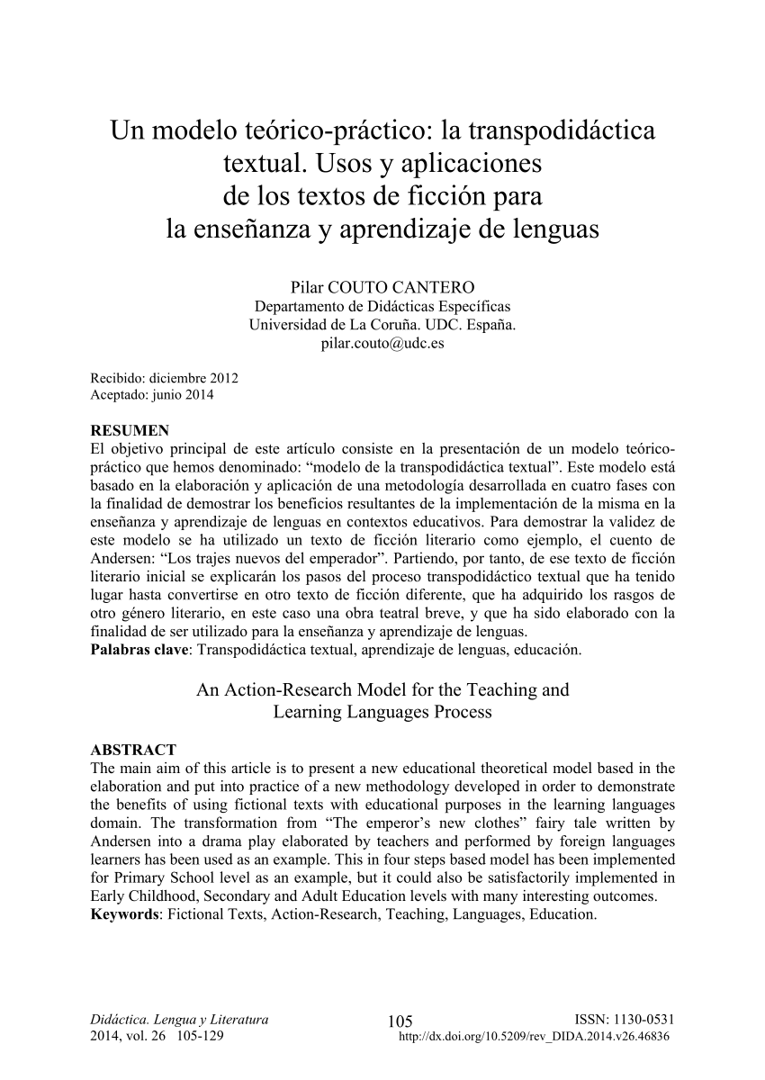 PDF) Un modelo teórico-práctico: la transpodidáctica textual. Usos y  aplicaciones de los textos de ficción para la enseñanza y aprendizaje de  lenguas