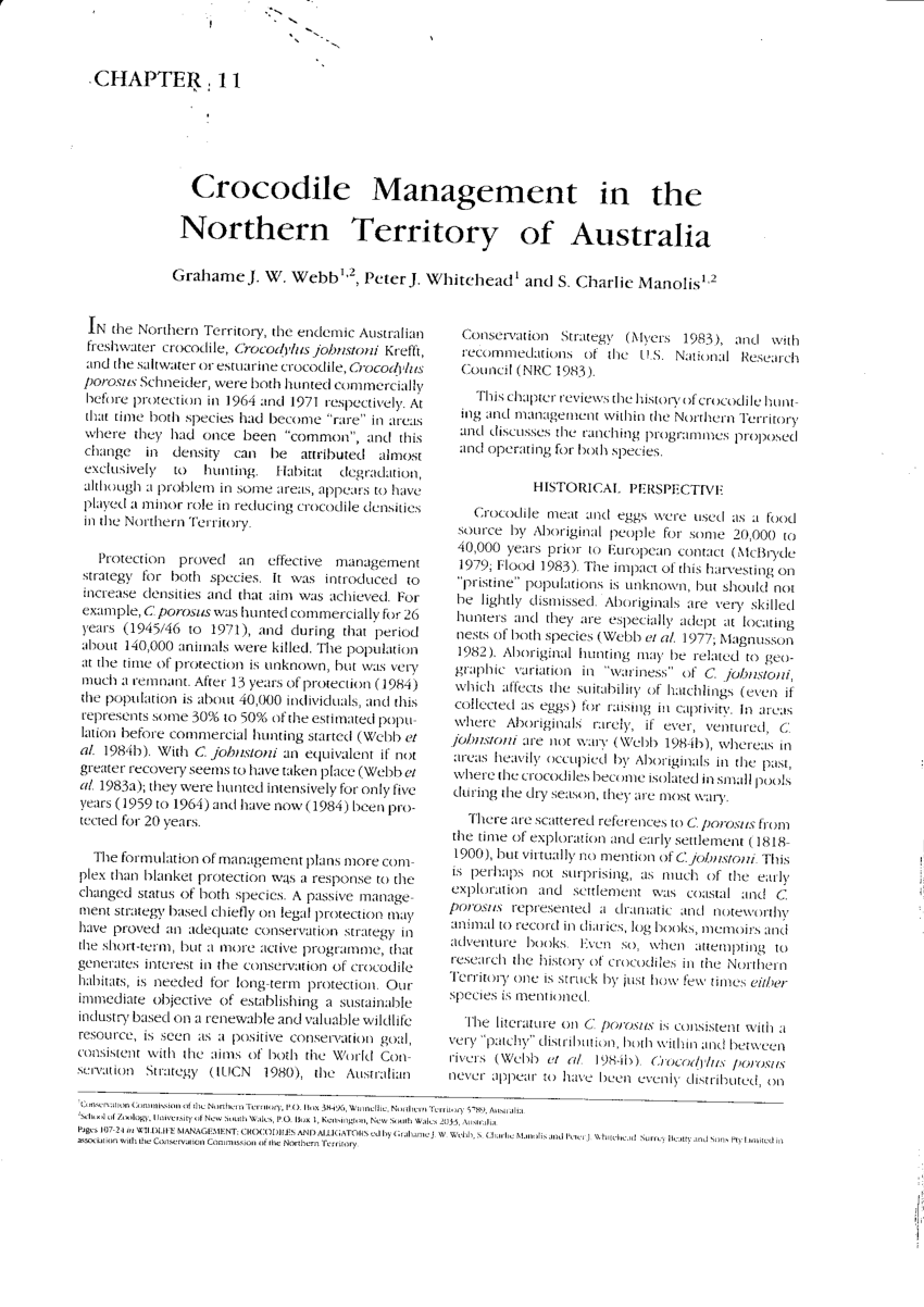 PDF) Crocodile management in the Northern Territory of Australia